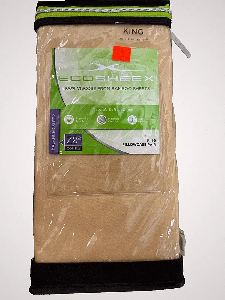 New SHEEX ECOSHEET 100% VISCOSE BAMBOO SHEETS KING 2 Pillowcases Honey Beige