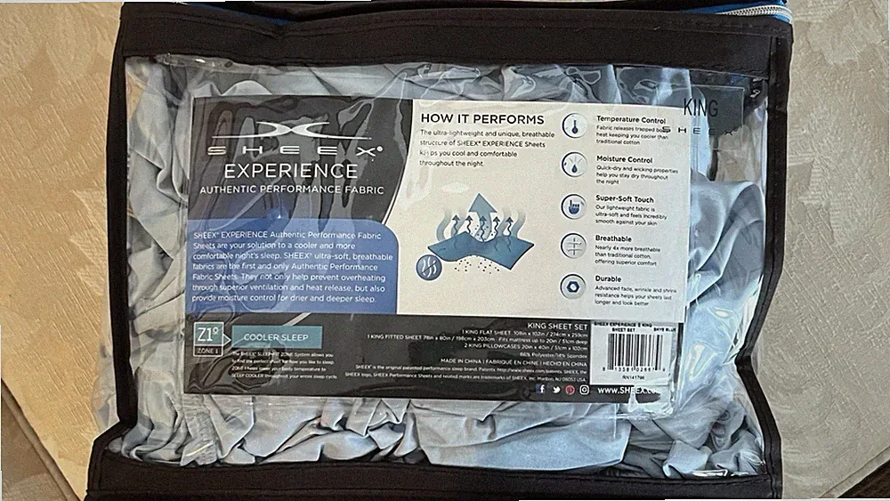 Sheex King Authentic Performance Cooling 4 Piece Sheet Set Light Blue Not Used